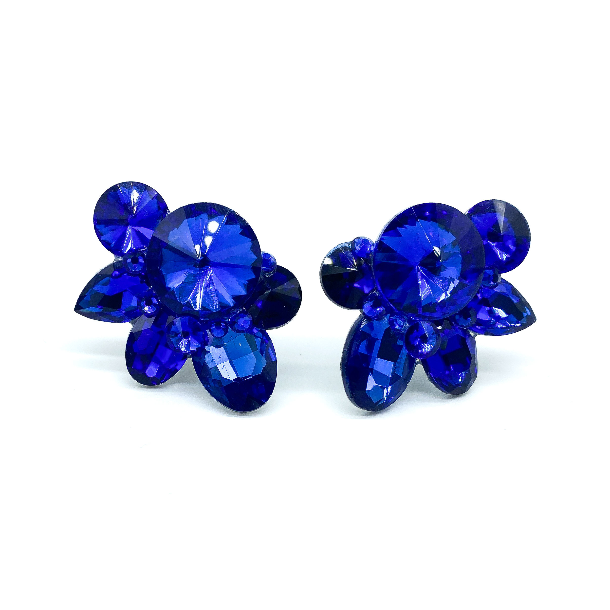 Royal Blue Rhinestone Earrings - Large