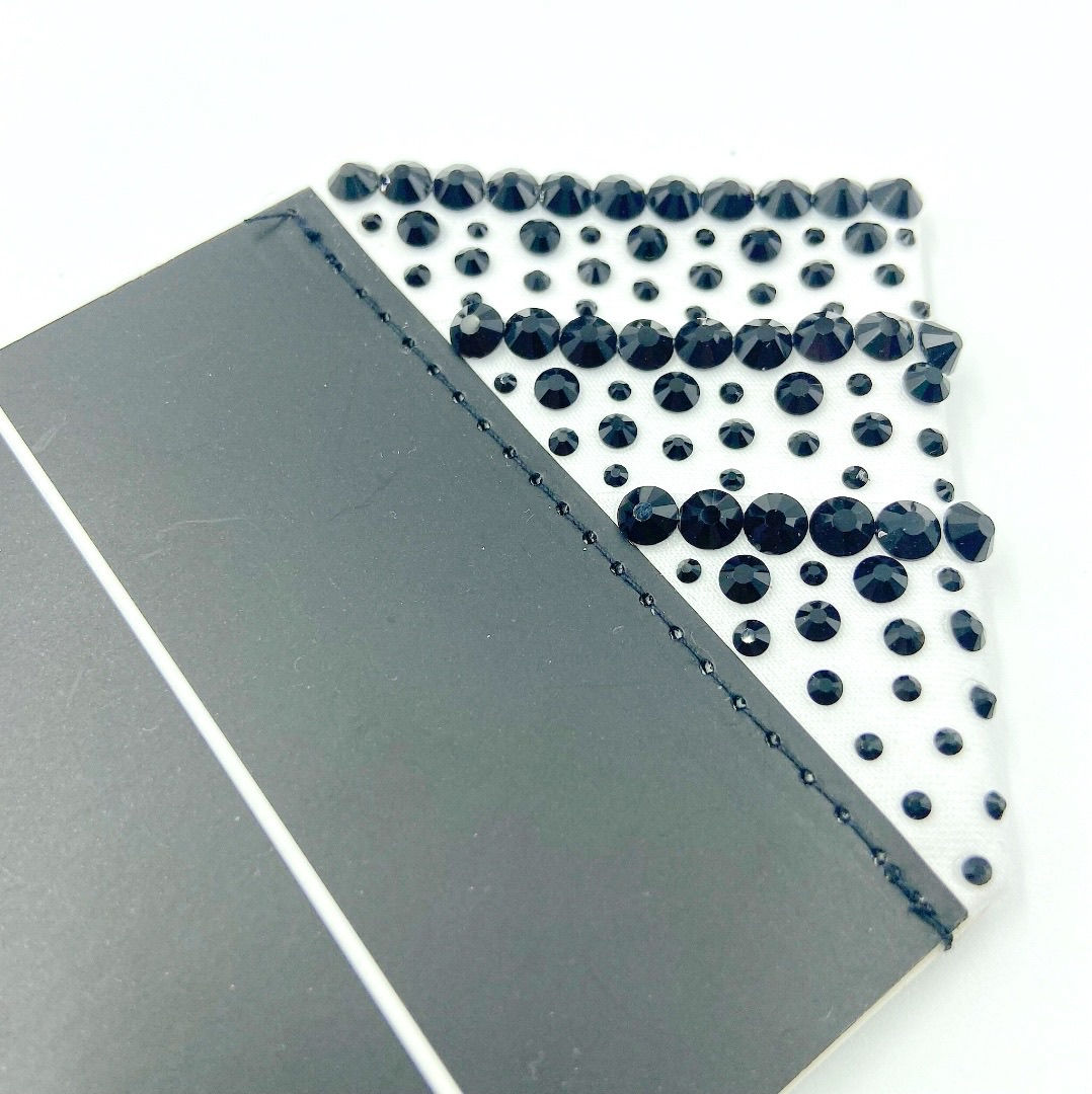 White Pocket Square with Black Rhinestones