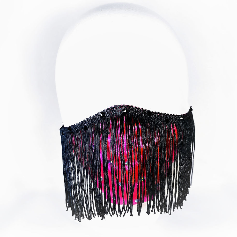 Thumbnail: Neon Pink with Black Fringe Rhinestone Face Mask