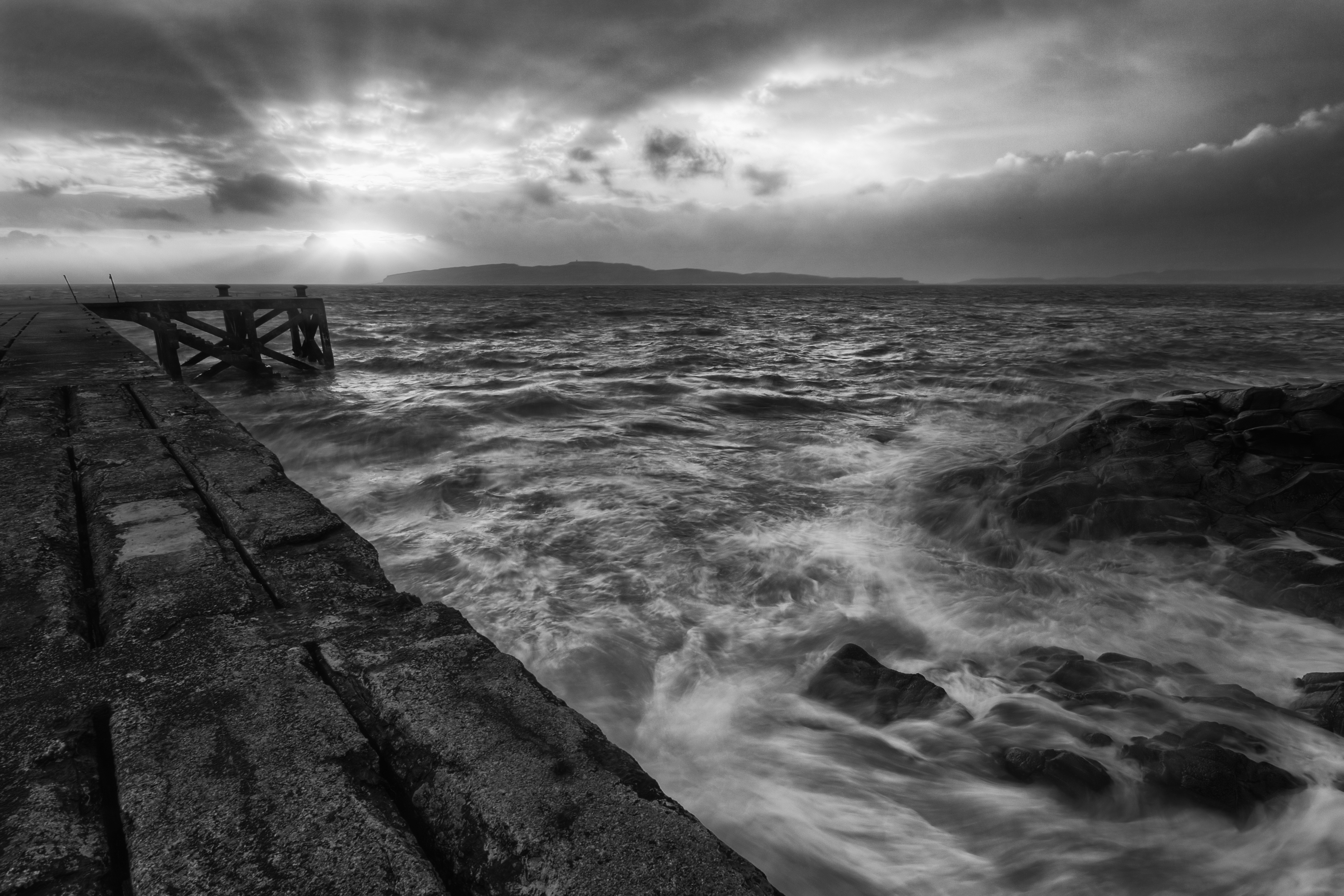 Sunset at Portencross S124 B&W
