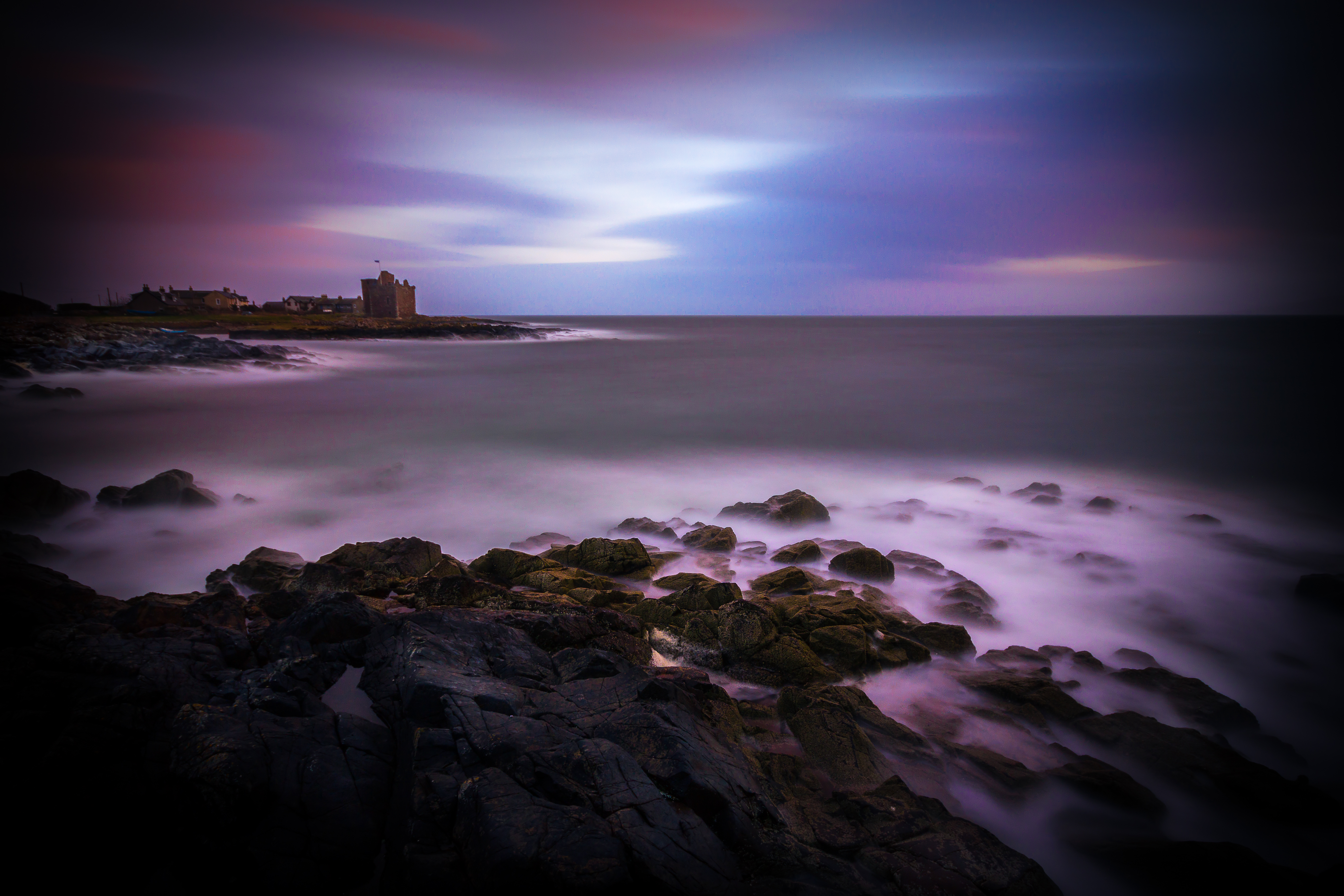 Purple Portencross Castle sunset S95