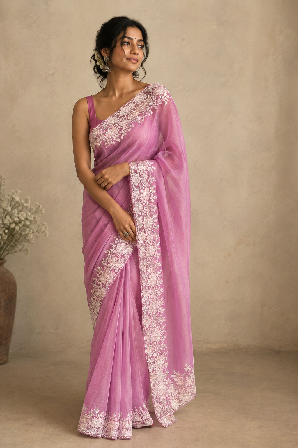 Cotton Candy Banarasi Kora Organza Embroidered Silk Saree