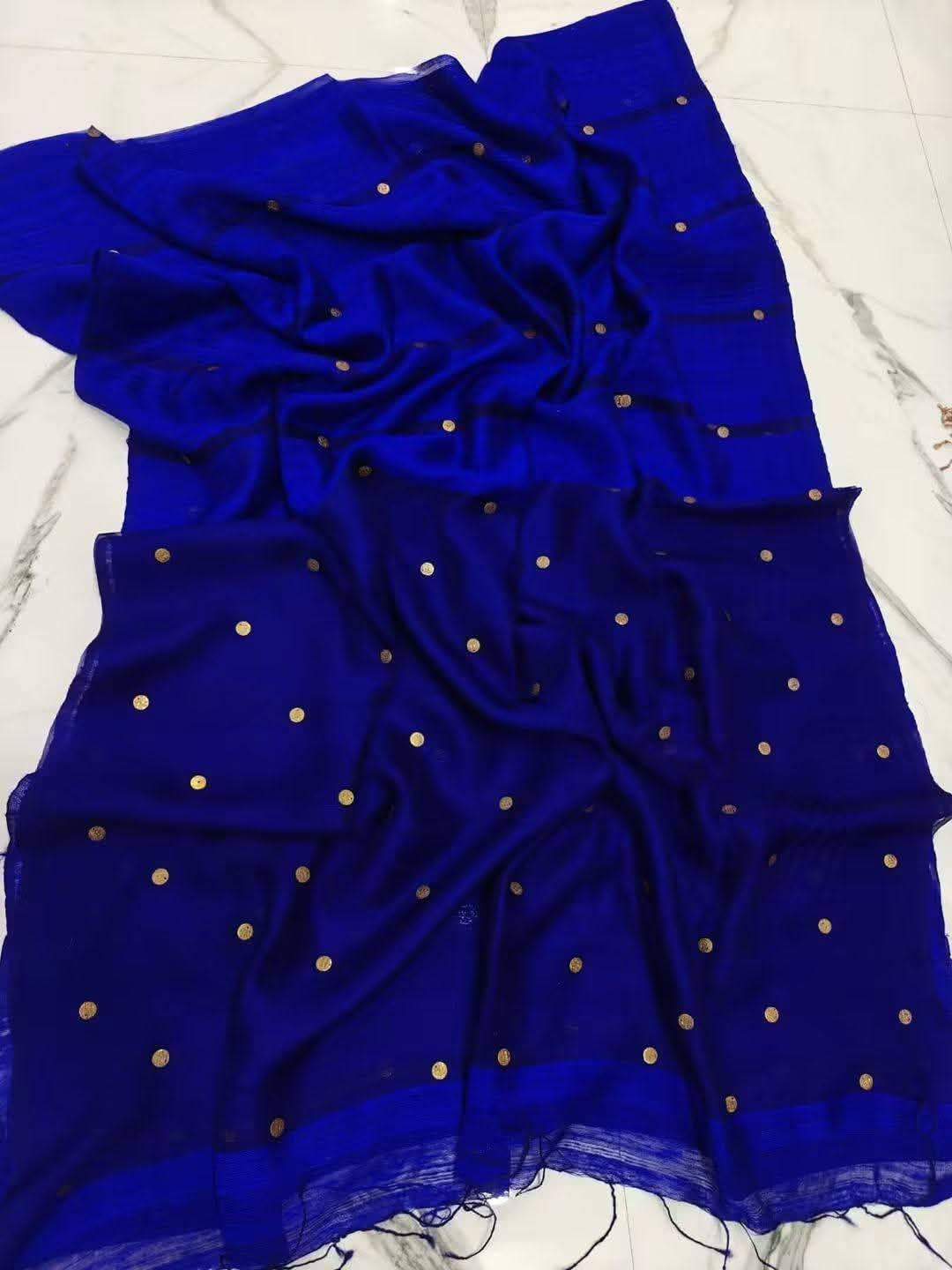 Royal Azure Pure Matka Muslin Silk Gini Saree