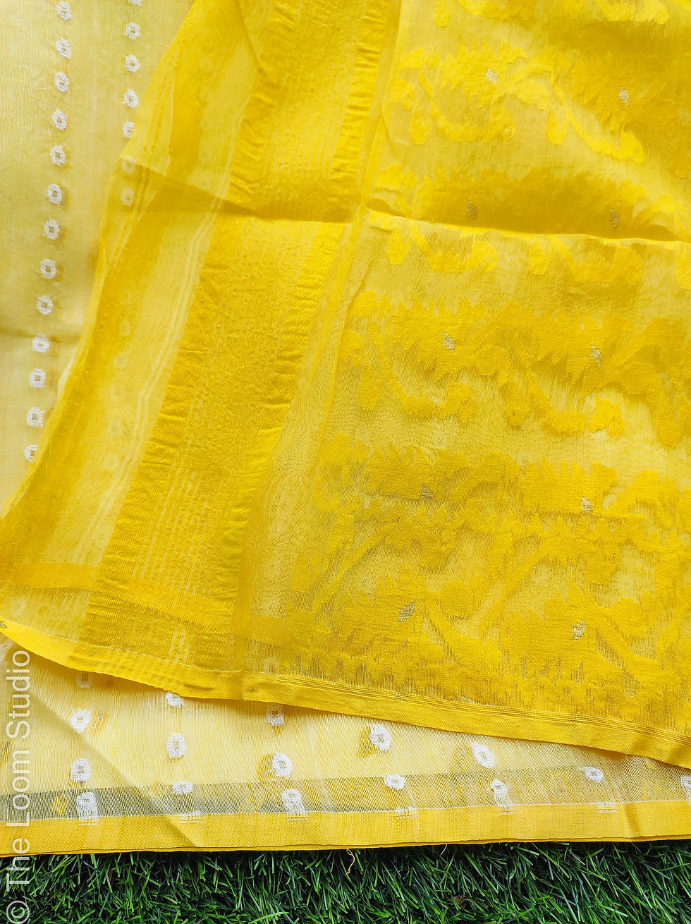 Thumbnail: Daffodil Dreams Yellow and White Cotton Jamdani Saree