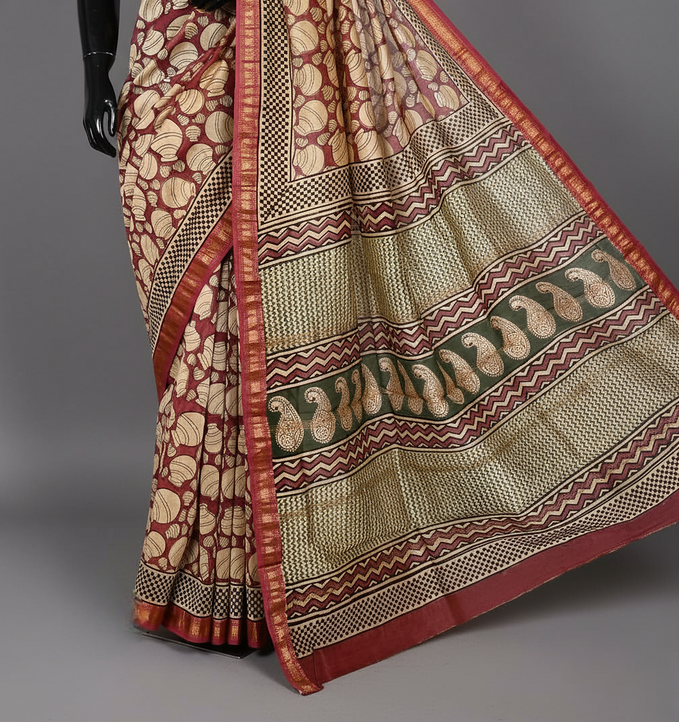 Thumbnail: Crafted Edit Maheshwari Hand Block Printed Silk Saree