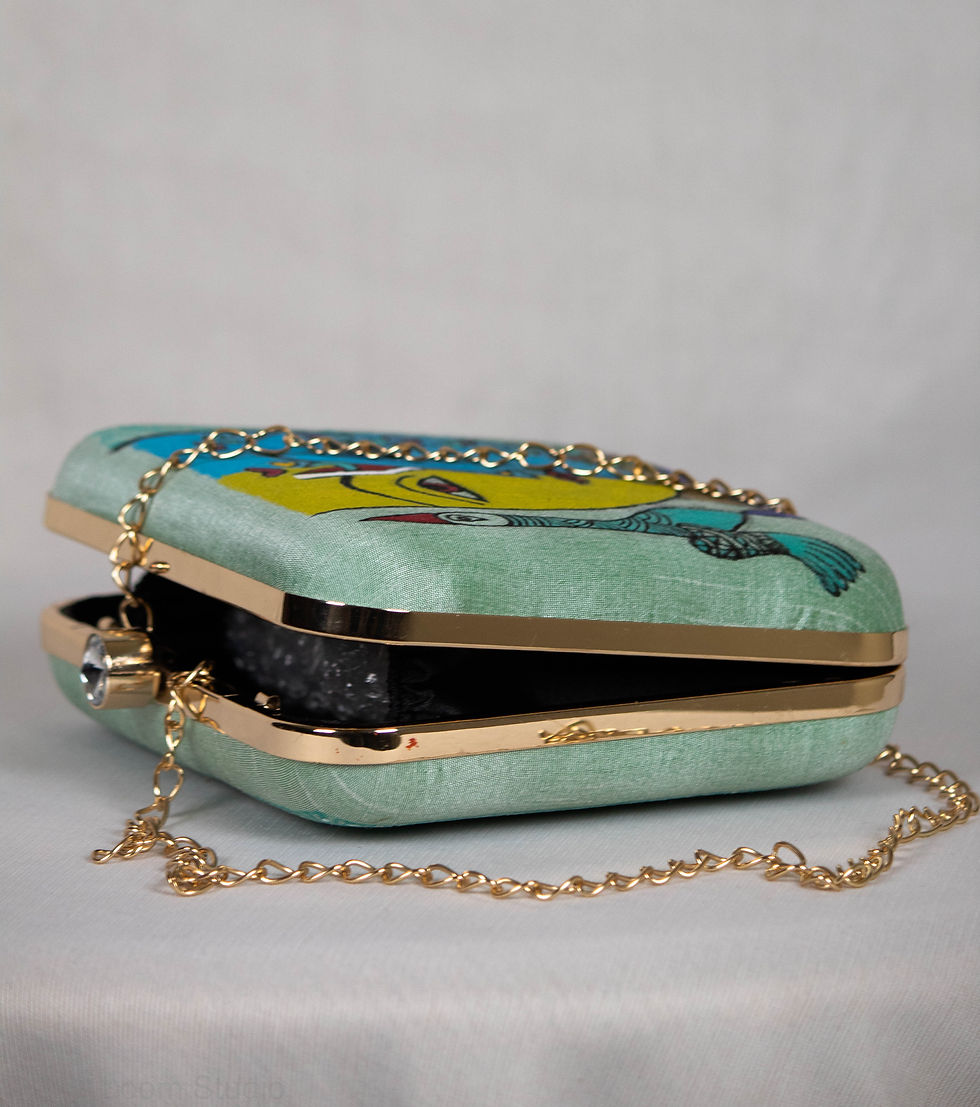 Thumbnail: 'Ardhanarishvara' inspired Hand Painted Silk Clutches