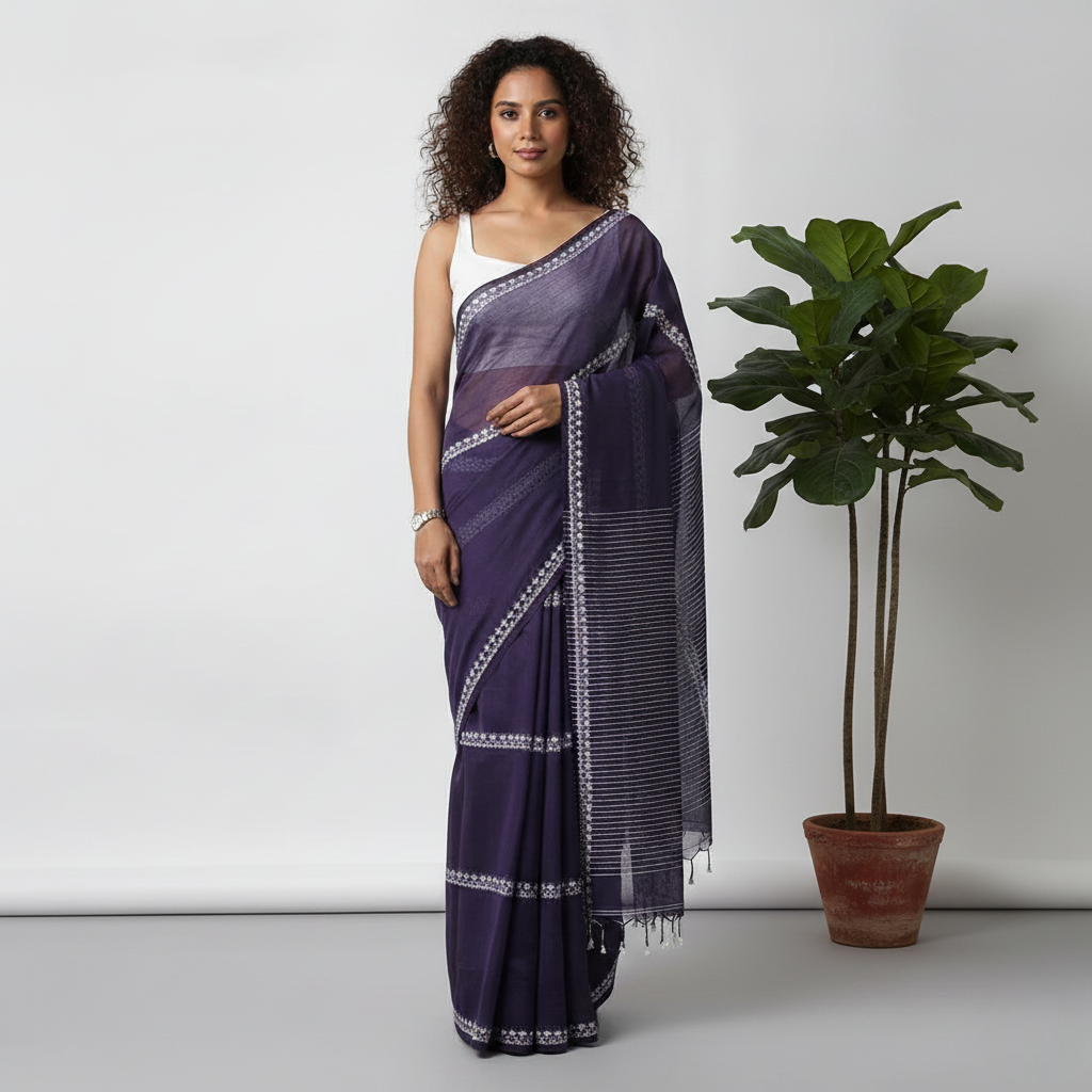 Berry Sonata Handloom Khadi Cotton Saree