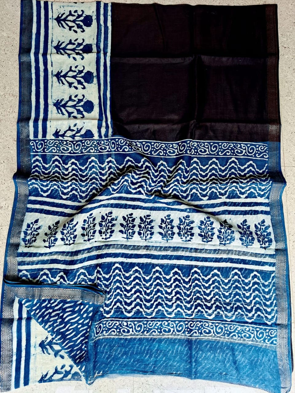 Ink & Ocean Maheshwari Hand Block Printed Silk Saree