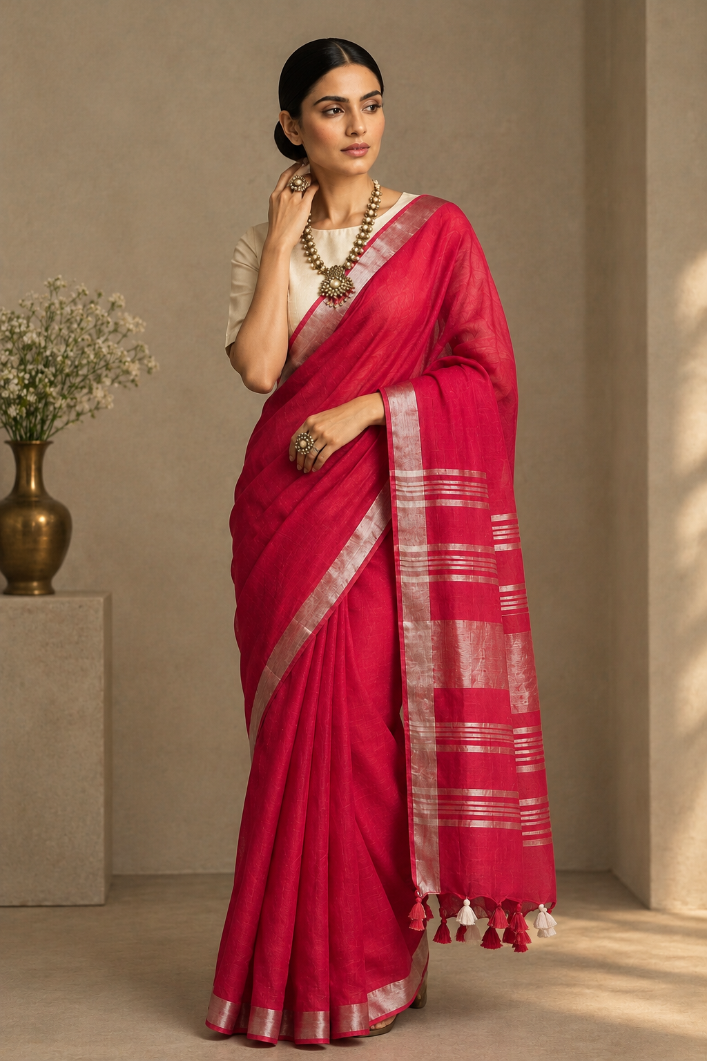 Rosewood Soft Linen Saree