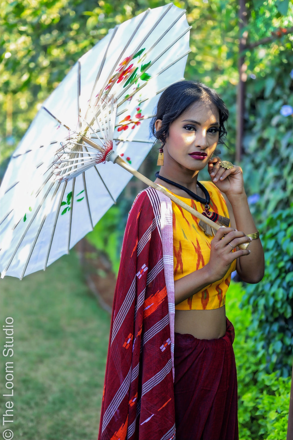 Thumbnail: Kalakriti Handwoven Maroon Needle Jamdani Cotton Saree