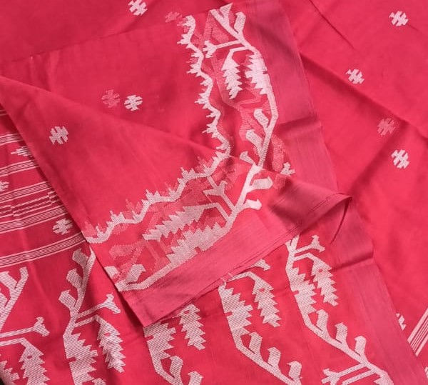 Sindoori Handloom Cotton Needle Jamdani Saree