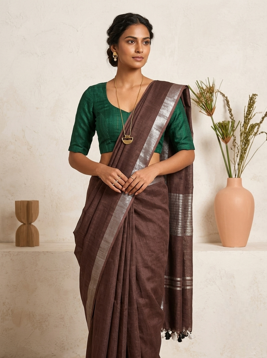 Royal Espresso Soft Linen Saree