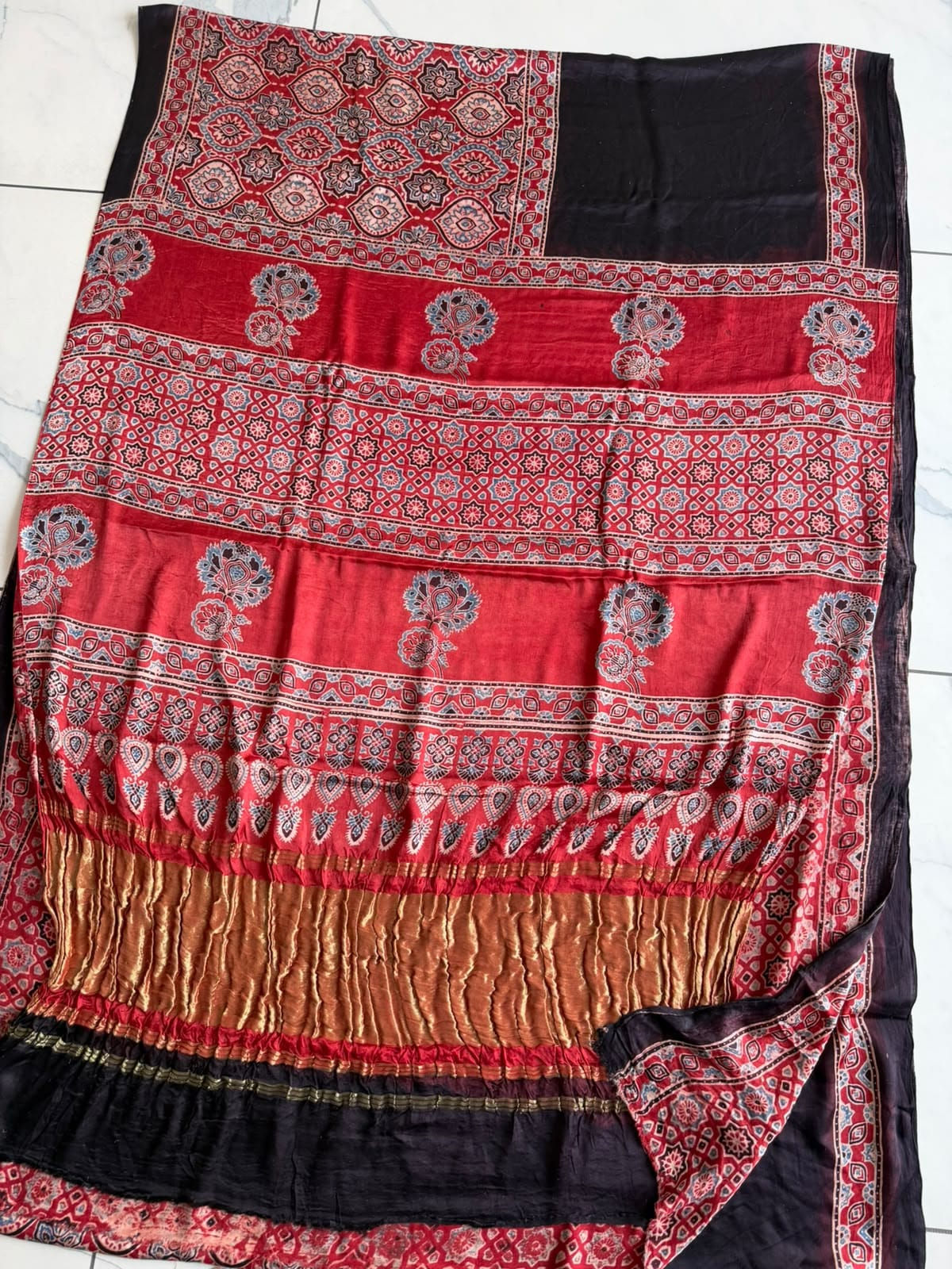 Riwaayat Handcrafted Vanaspati Ajrakh Modal Silk Saree