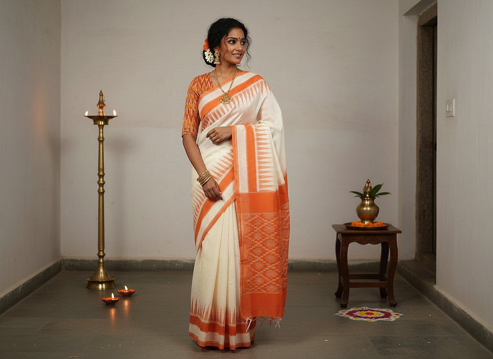 Amber Aurora Pure Handwoven Double Ikat Cotton Saree