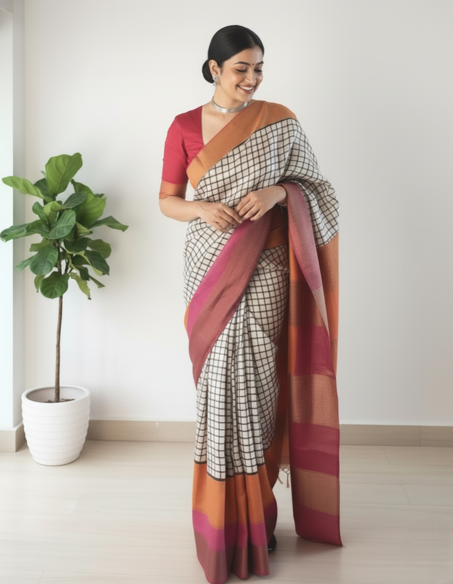 Thumbnail: Vintage Aura Pure Hand Block Printed Tussar Silk Saree