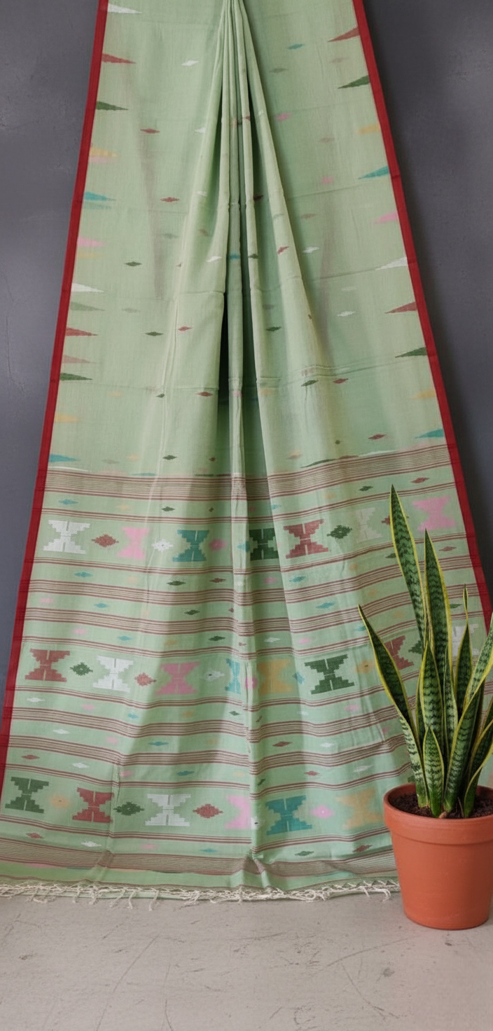 Thumbnail: Noor-e-Pista Handwoven Cotton Jamdani Saree