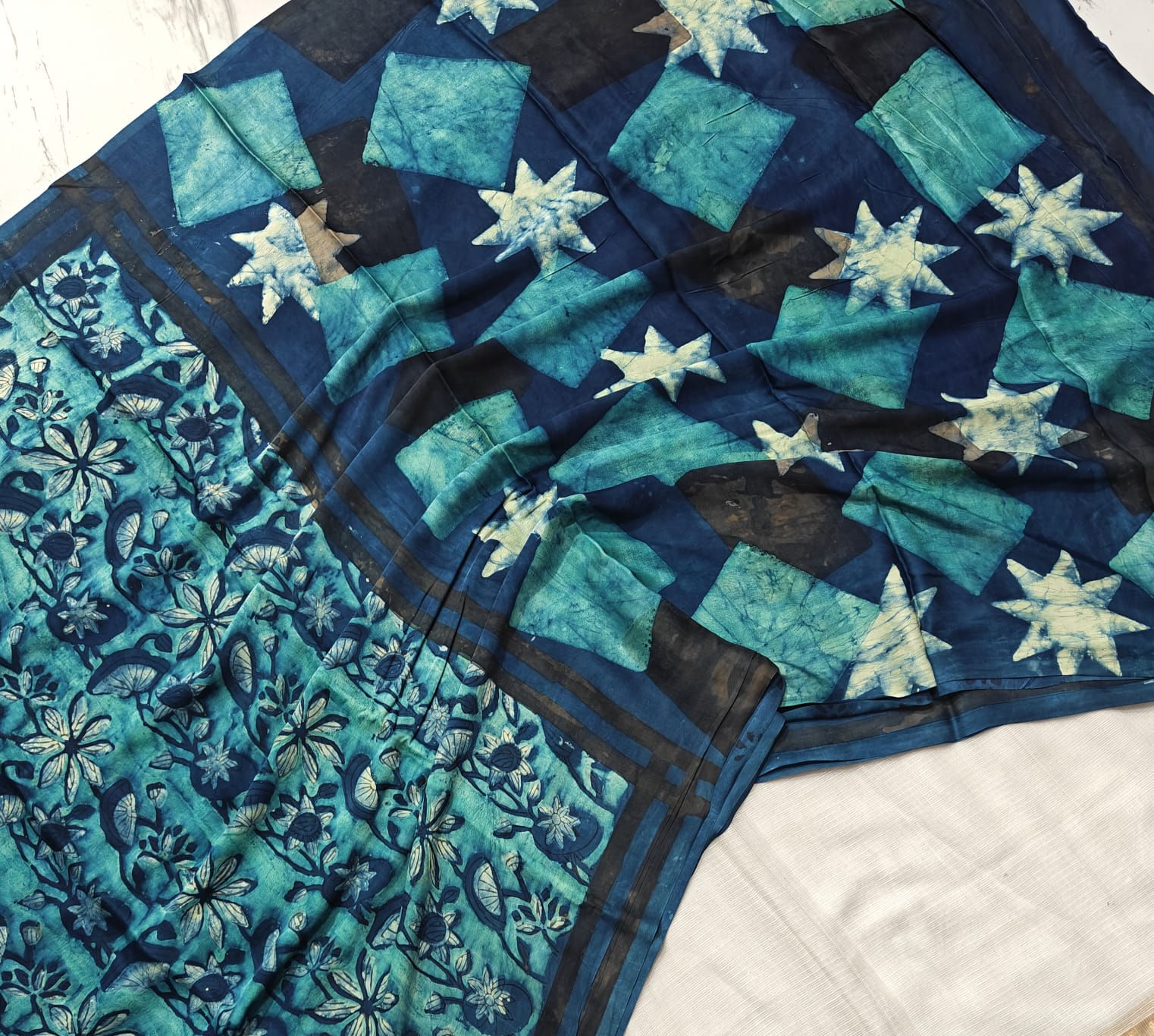 Crafted Muse Handcrafted Vanaspati Ajrakh Modal Silk Saree