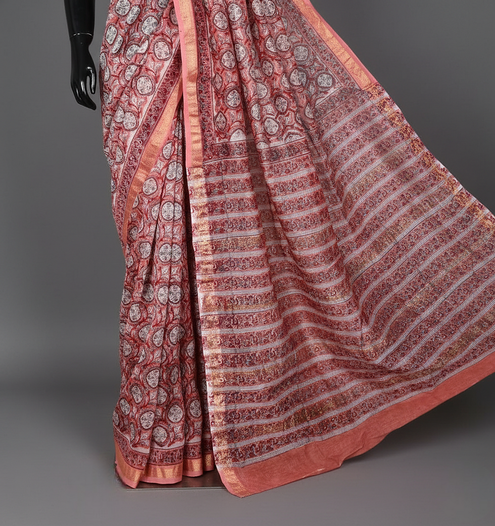 Thumbnail: Bloom Studio Maheshwari Hand Block Printed Silk Saree