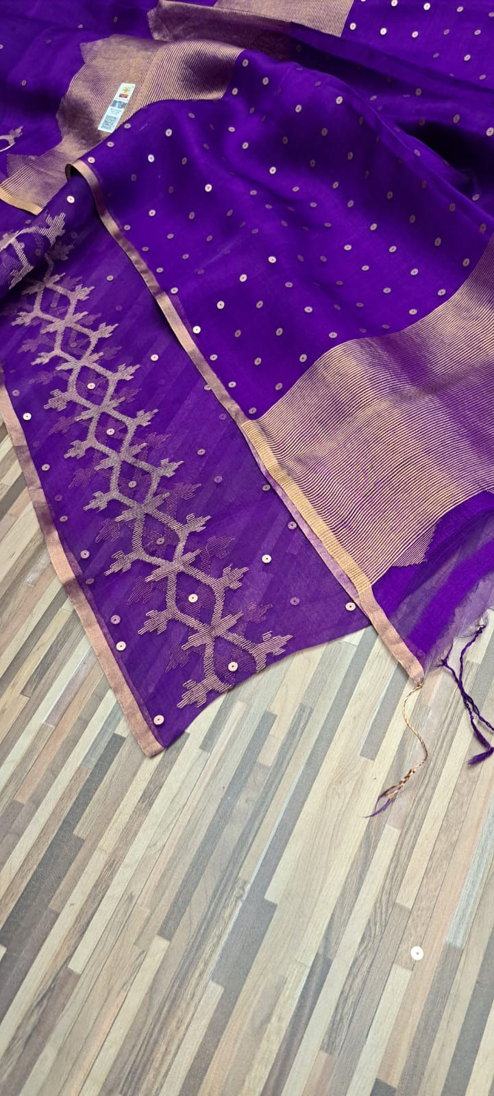 Thumbnail: Imperial Amethyst Pure Resham Silk Jamdani Sequins Saree
