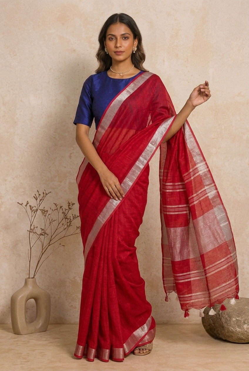 Scarlet Legacy Soft Linen Saree
