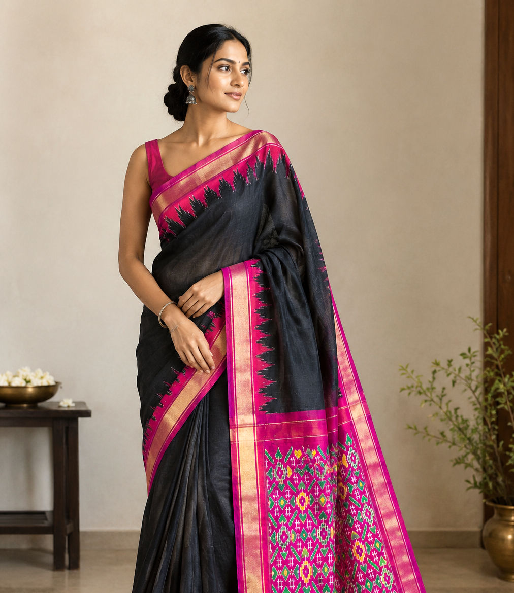 Royal Muse Handloom Pure Double Ikat Silk Saree