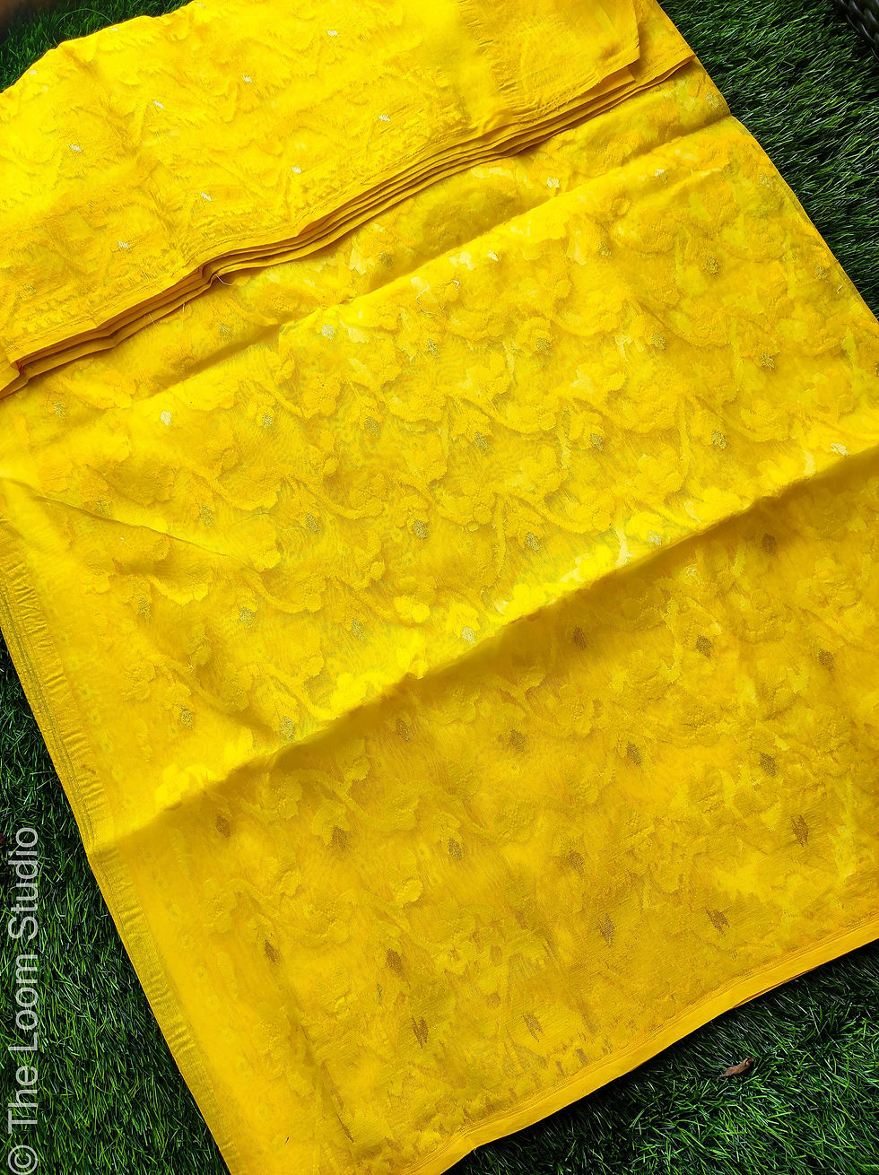 Thumbnail: Daffodil Dreams Yellow and White Cotton Jamdani Saree