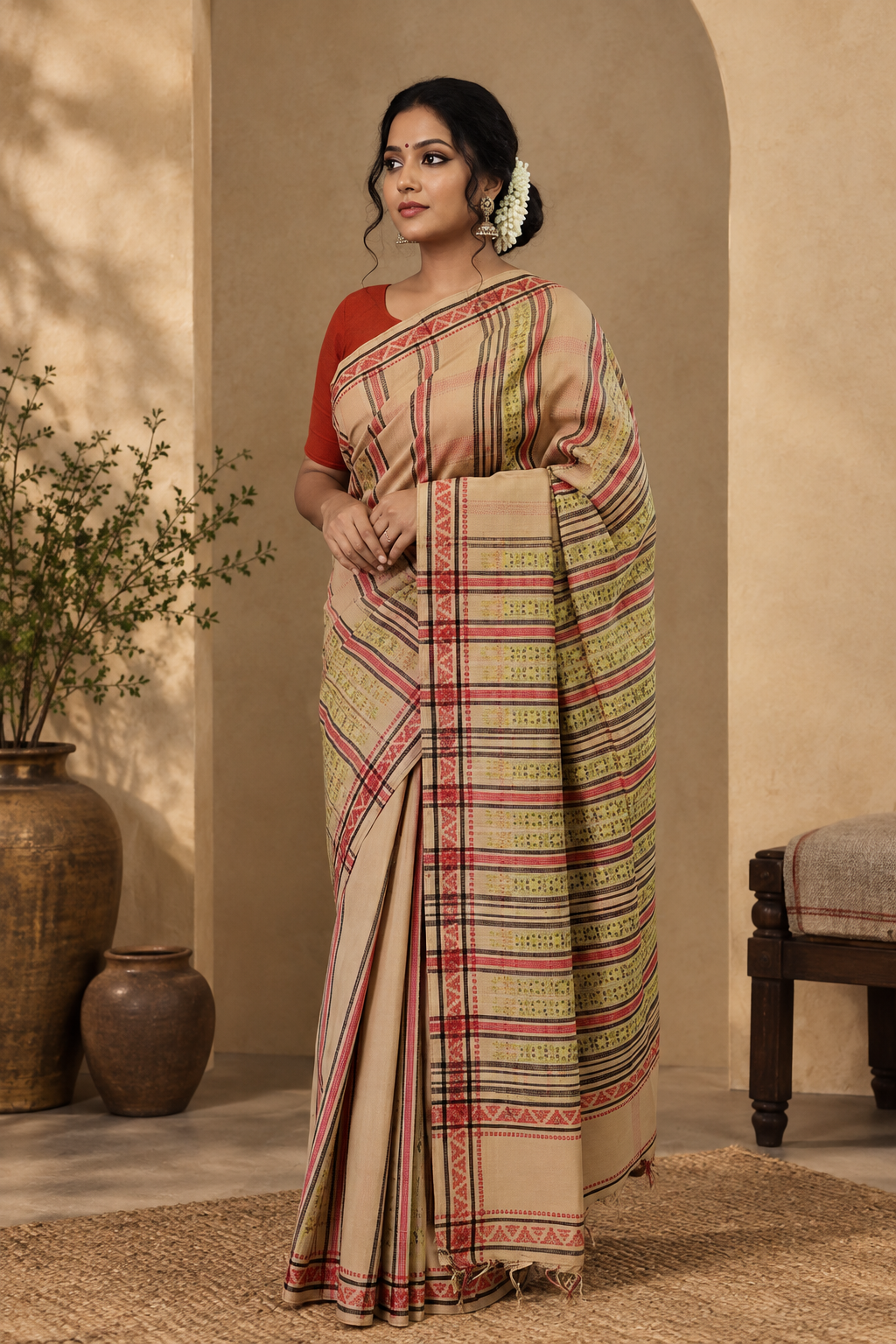 Kargha Handwoven Dhaniakhali Chatai Cotton Saree