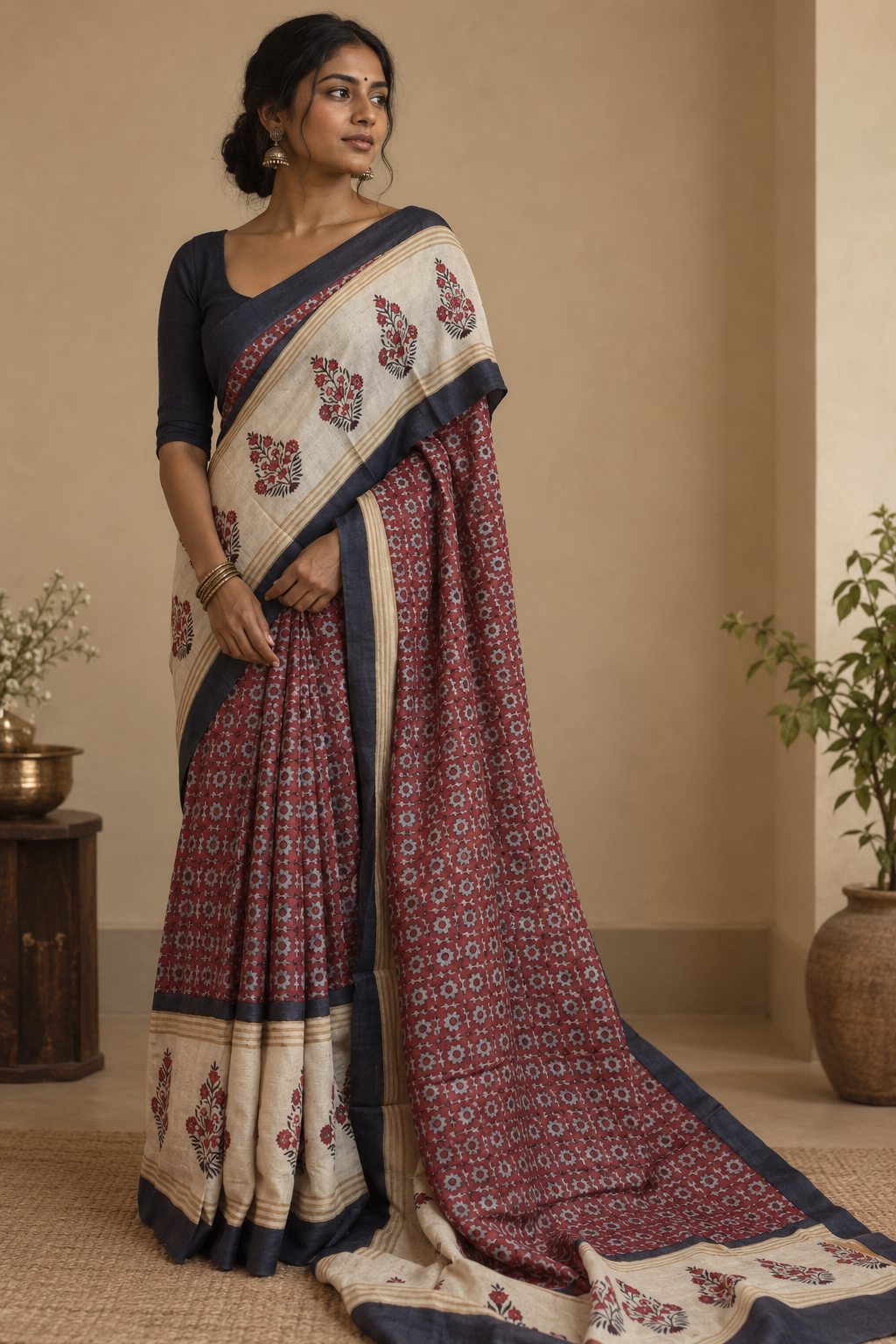 Classic Edit Pure Murshidabad Hand Block Print Silk Saree