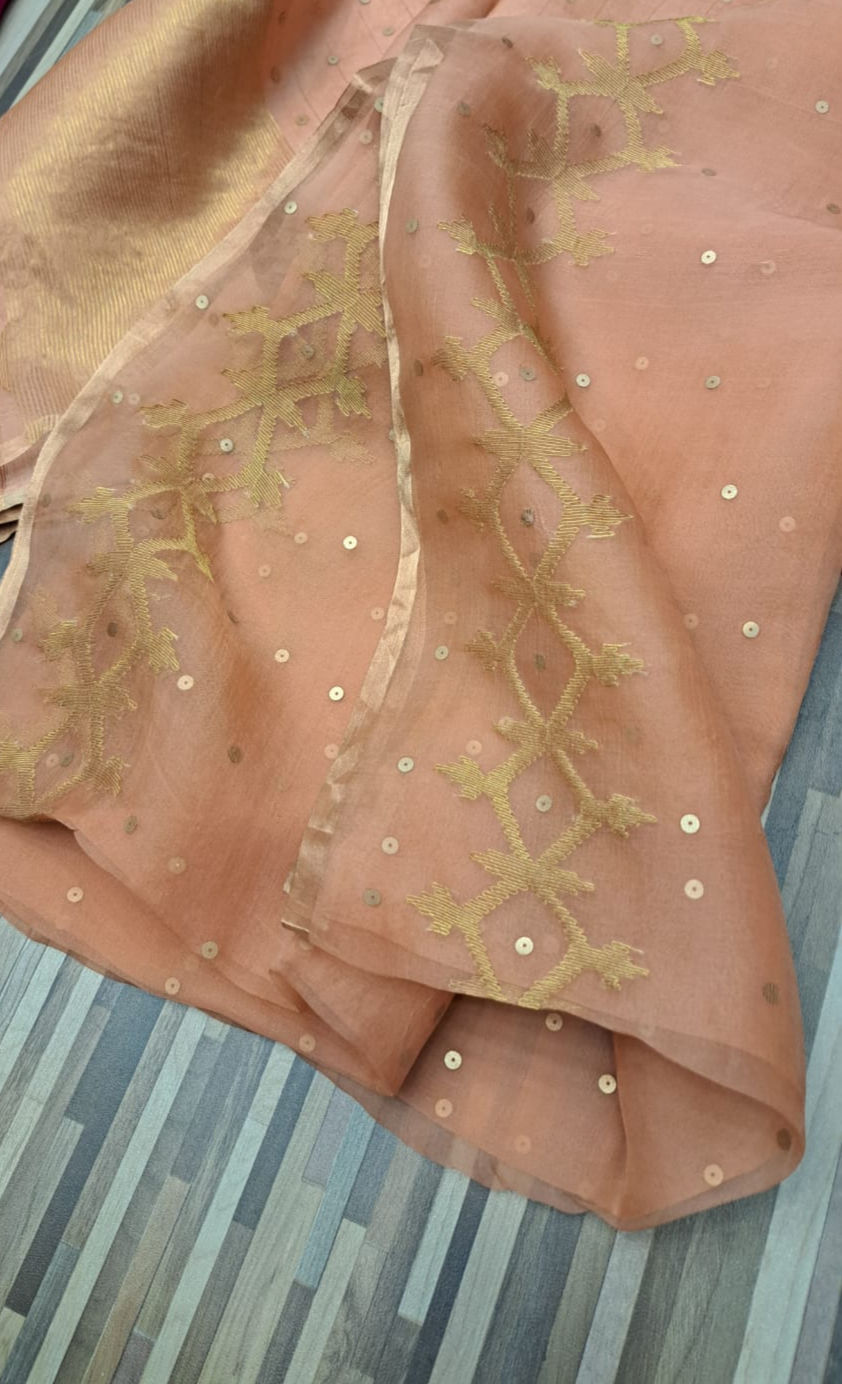 Thumbnail: Peonia Pure Resham Silk Jamdani Sequins Saree