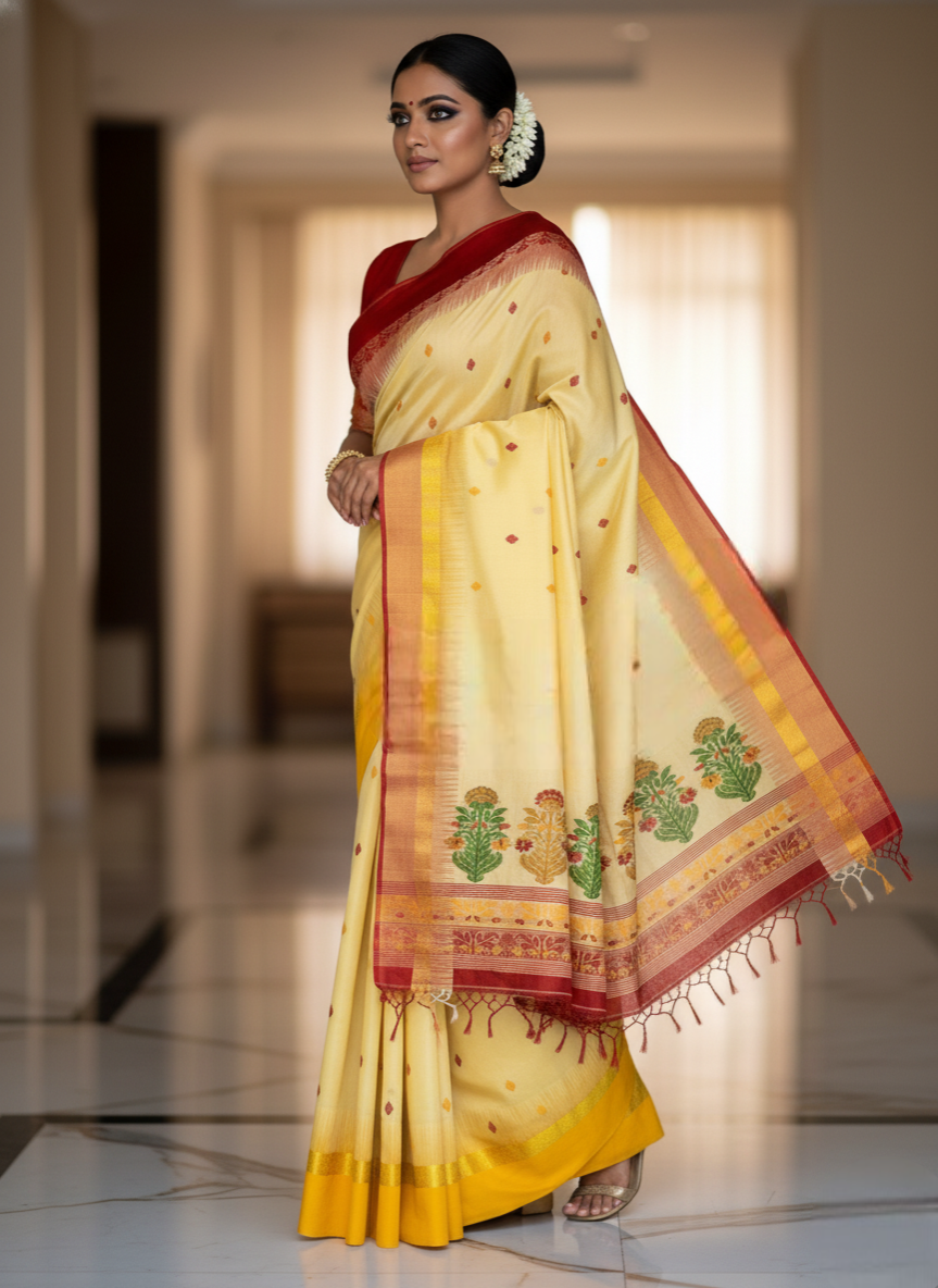 Thumbnail: Pracheen Charm Handwoven Khadi Cotton Kotki Saree