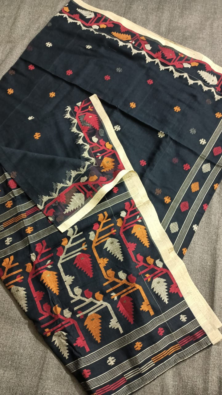 Kajal Handloom Cotton Needle Jamdani Saree