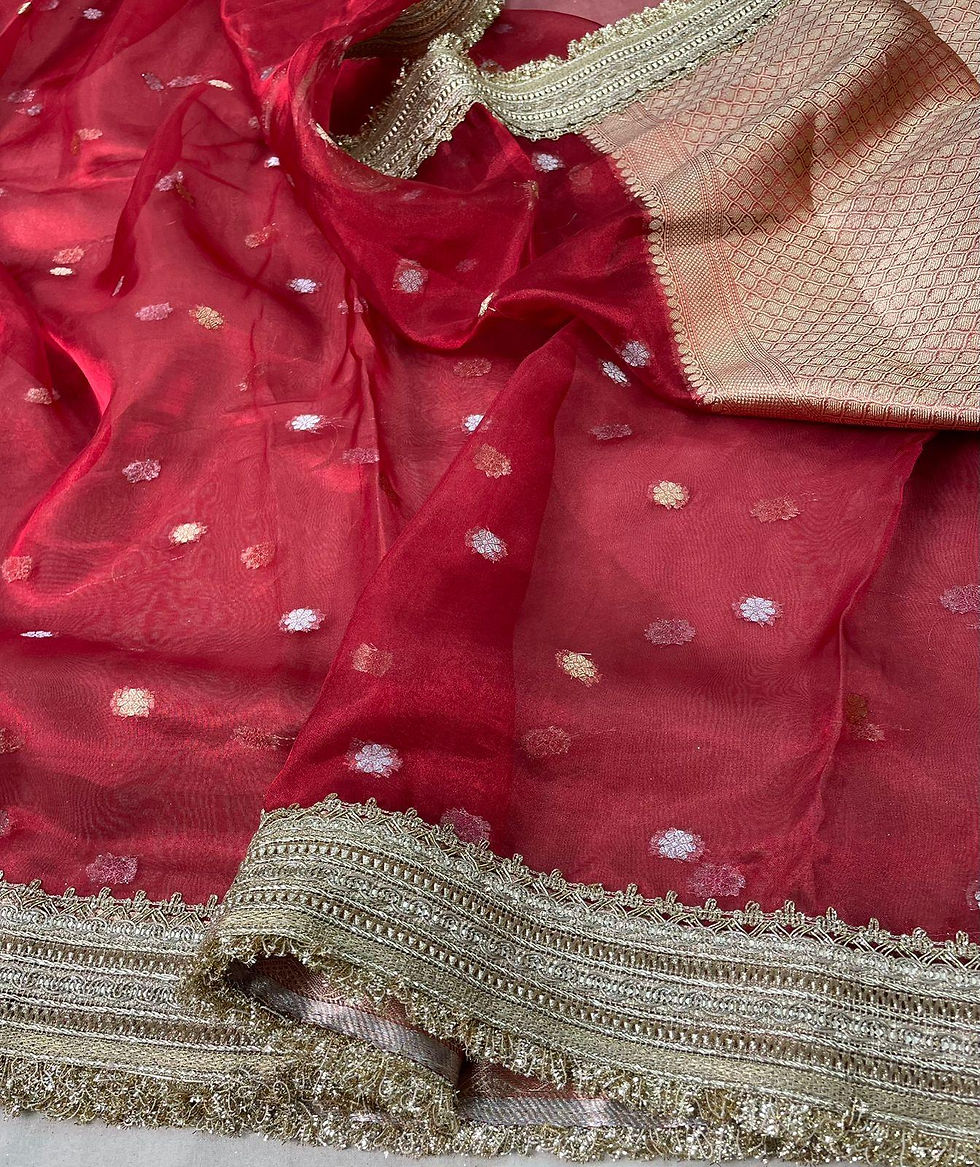 Thumbnail: Fiery Élan Banarasi Tissue Silk Saree with Gota Patti Lace Work