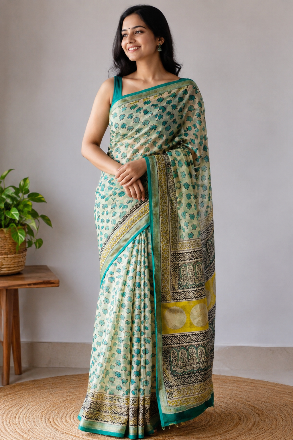 Signature Motifs Maheshwari Hand Block Printed Silk Saree
