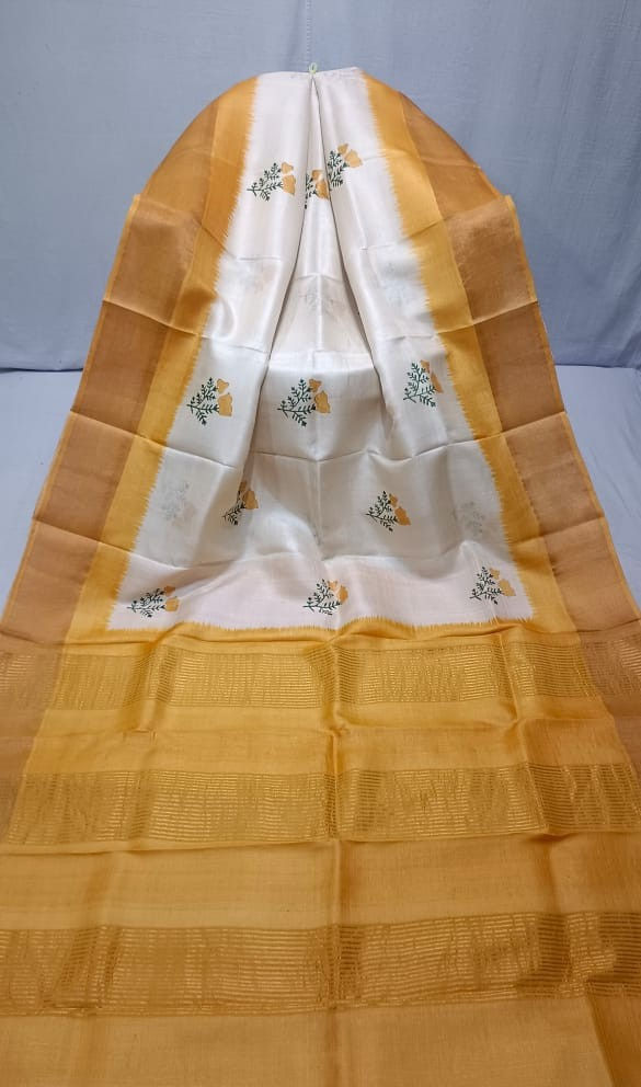 Thumbnail: Subtle Poise Pure Hand Block Printed Tussar Silk Saree