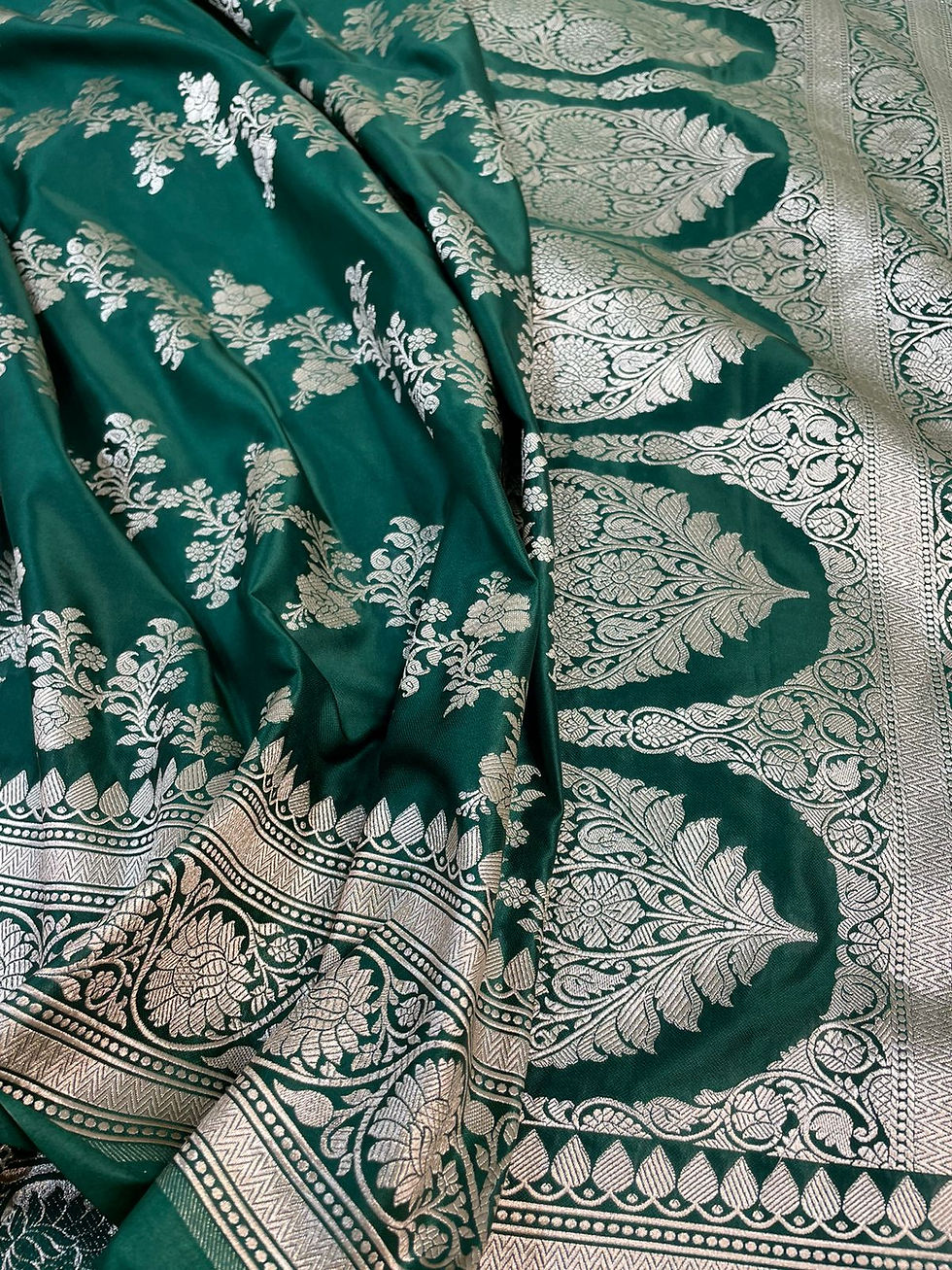 Thumbnail: Emerald Mist Banarasi Mashru Katan Silk Saree