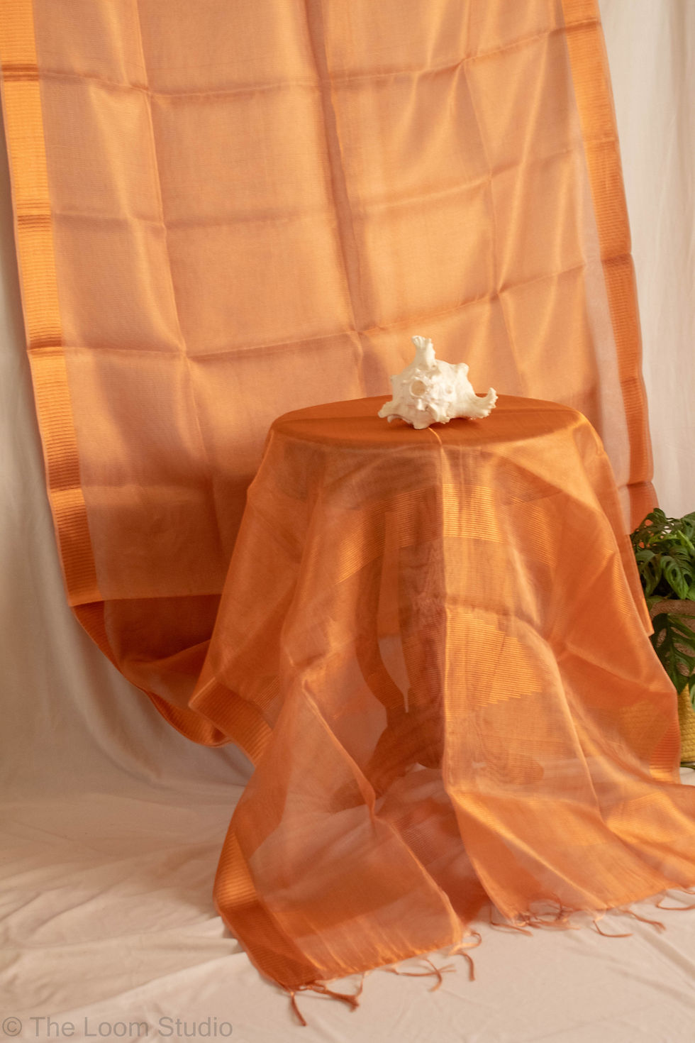 Thumbnail: 'Lustrous Copper' Handloom Pure Tussar Tissue Silk Saree