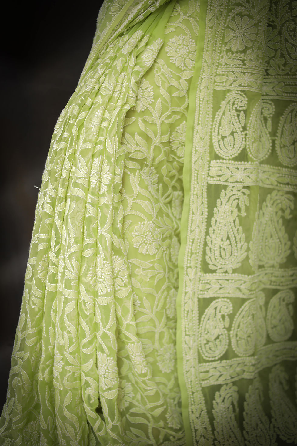 Thumbnail: 'Arshia' Hand Embroidered Georgette Chikankari Saree