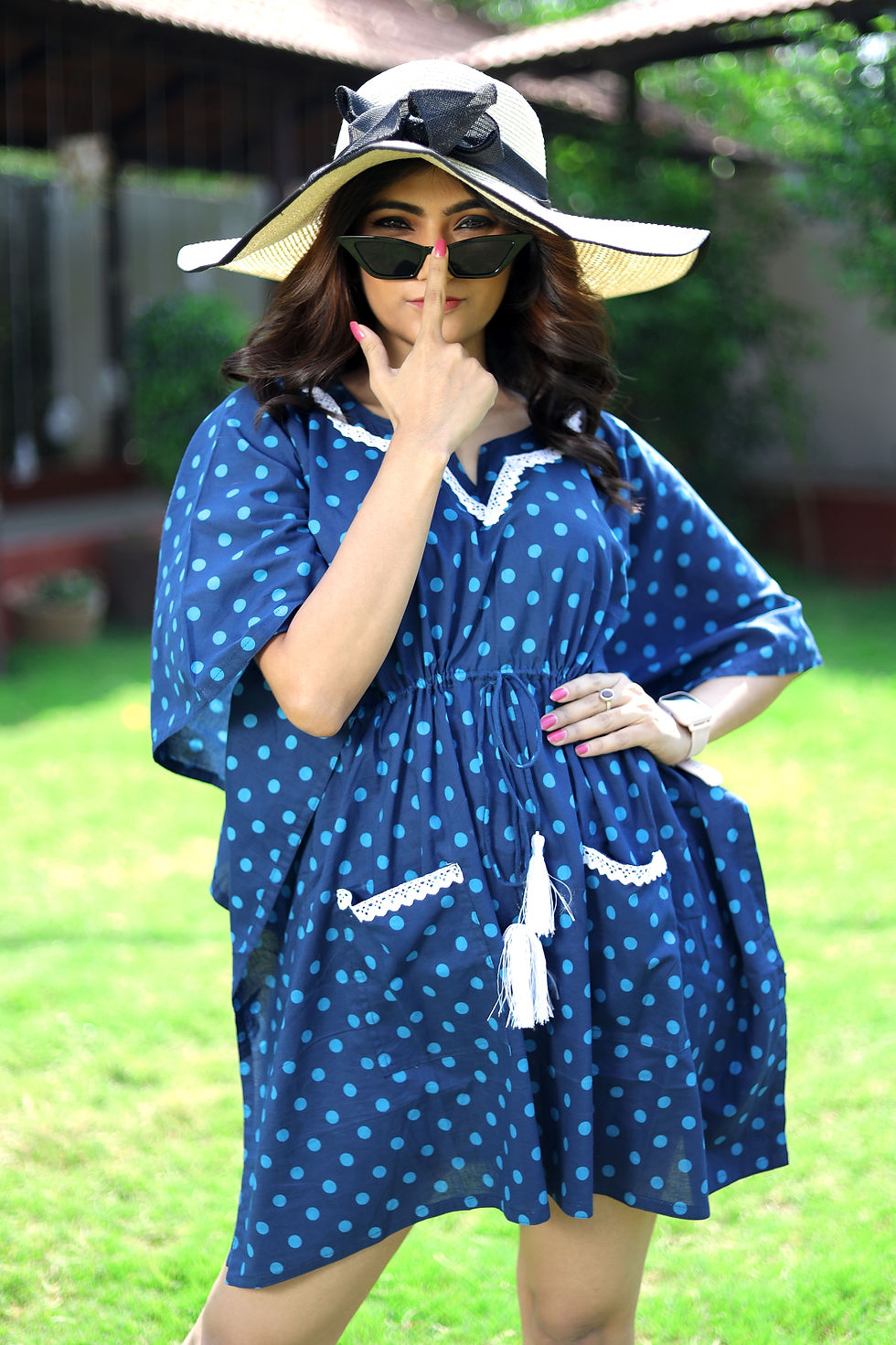 Thumbnail: 'Retro' Polka Kaftan with lace border