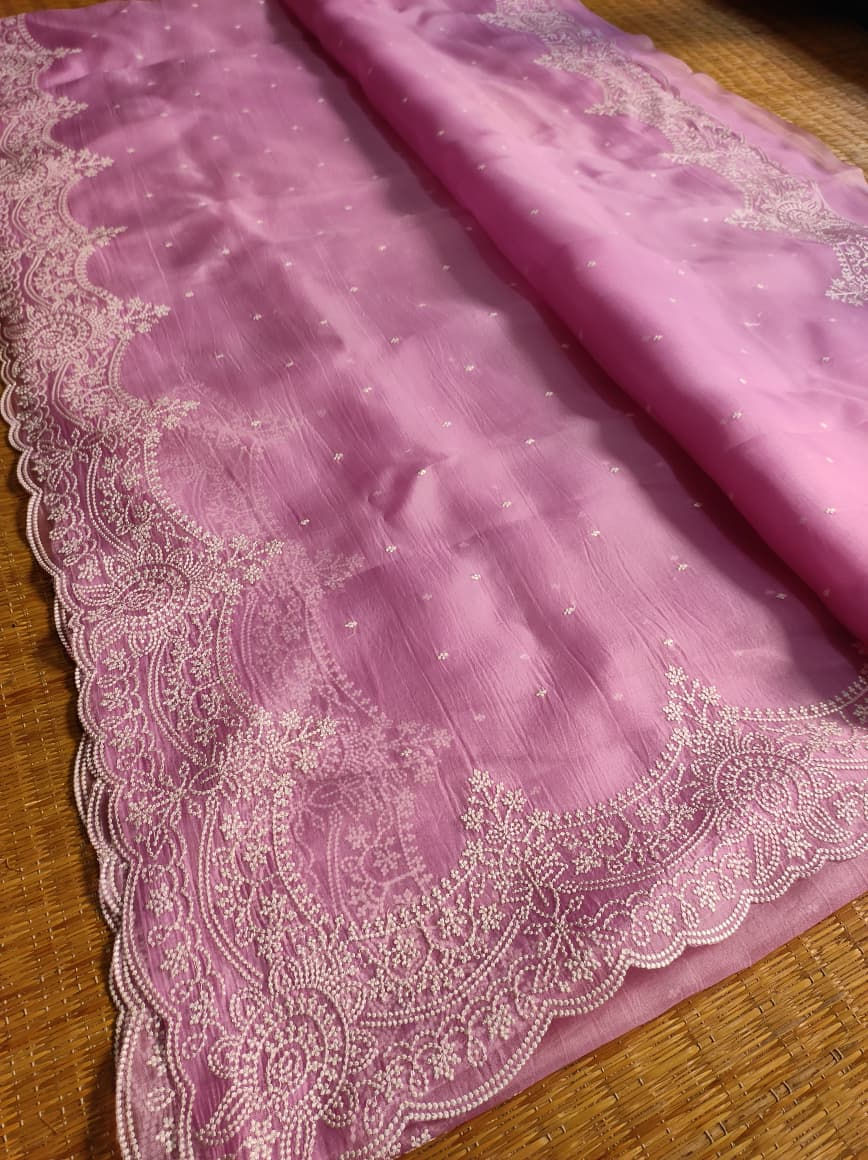 Thumbnail: Couture Royale Pure Organza Silk Embroidered Saree