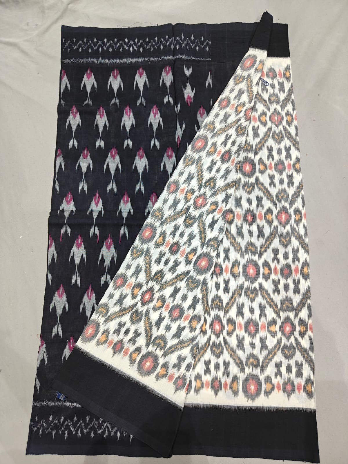 Silver Veil Pure Handwoven Double Ikat Cotton Saree