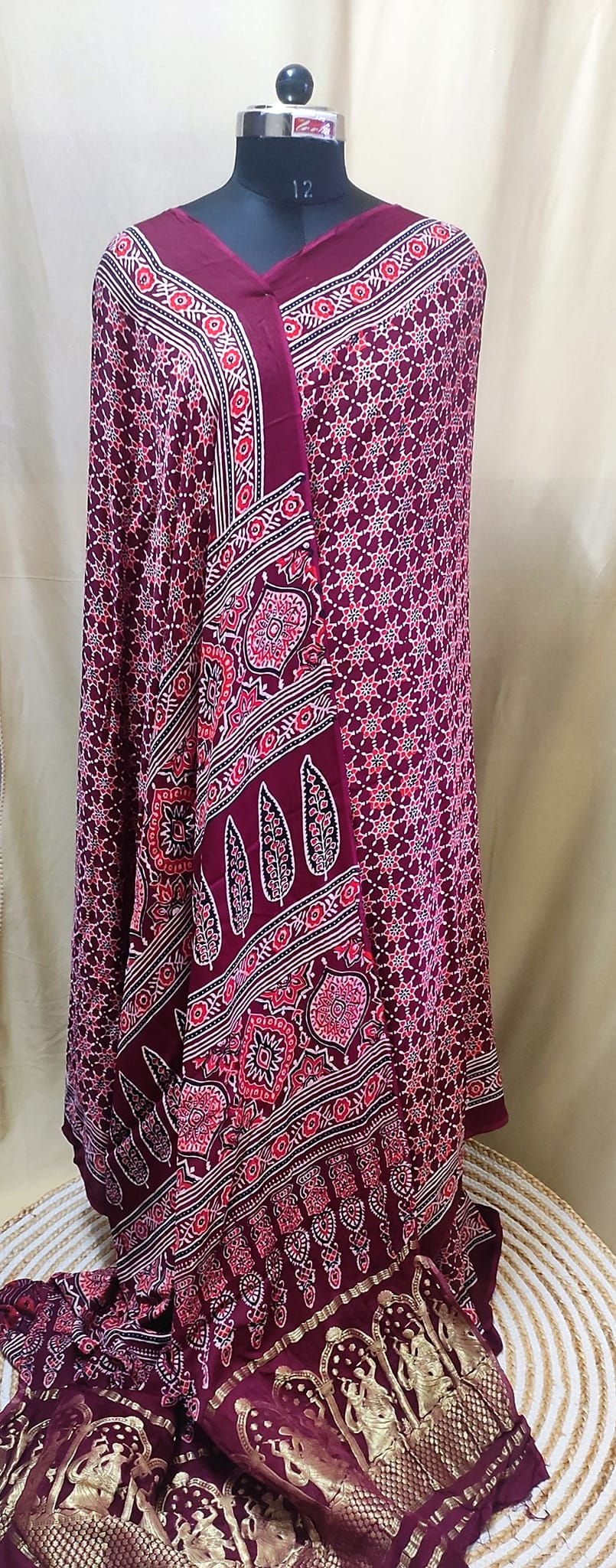 Thumbnail: Nrityaa Handcrafted Ajrakh Nakshi Zari Pallu Modal Silk Saree