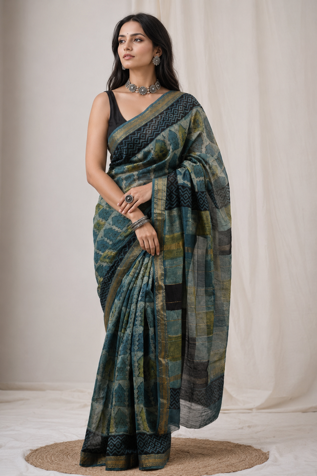 Roopkala Maheshwari Hand Block Printed Silk Saree