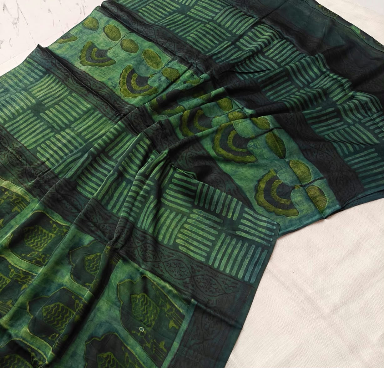 Sutradhar Handcrafted Vanaspati Ajrakh Modal Silk Saree