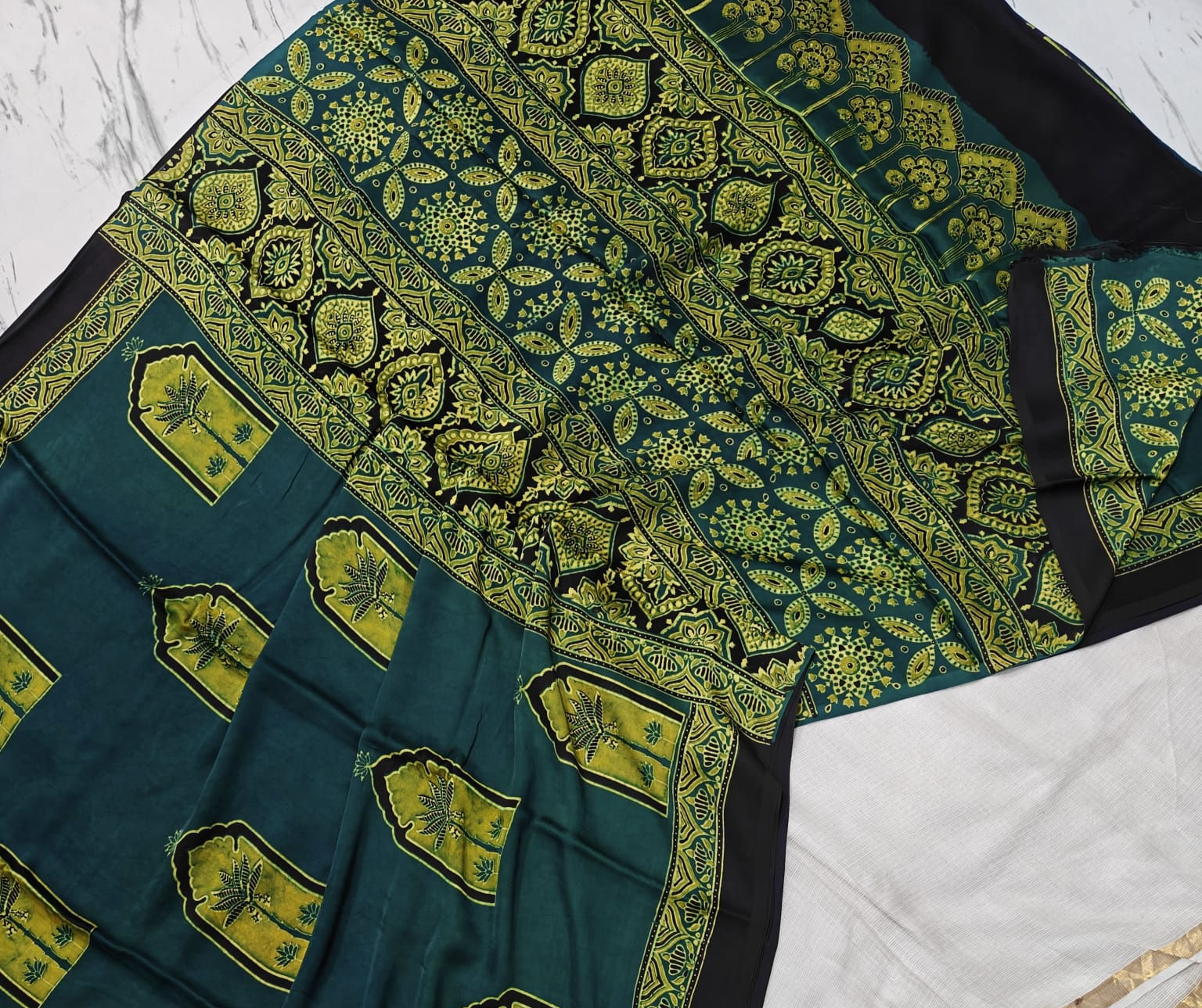 Artisanal Edit Handcrafted Vanaspati Ajrakh Modal Silk Saree