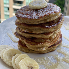 Healthy Protein Banana Blueberries Pancakes + vegan option