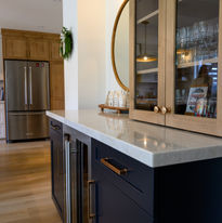 Moody bar hutch with bi-fold , solid wood, glass doors