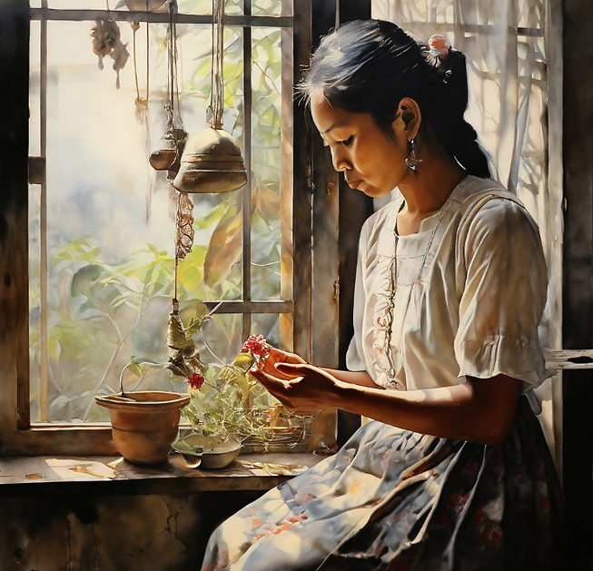 窗口的风铃随风摇晃