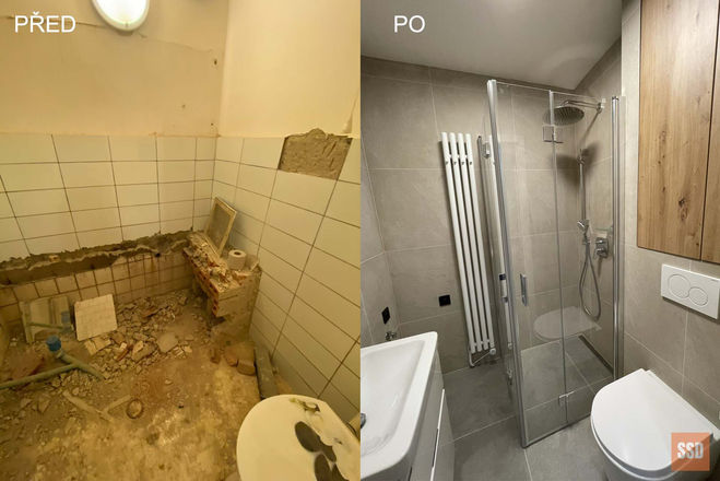 sprchový kout před a po rekonstrukci