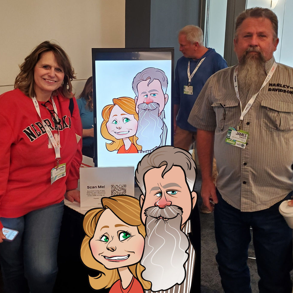 Digital Caricature drawn live in 6 minutes per face at an expo by Caricatures by Marietta
