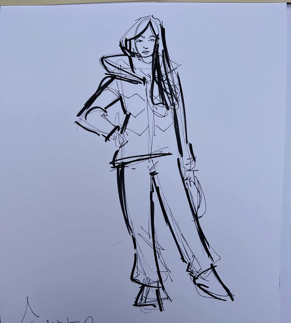 A live fashion drawing created at an event by an artist from Caricatures by Marietta